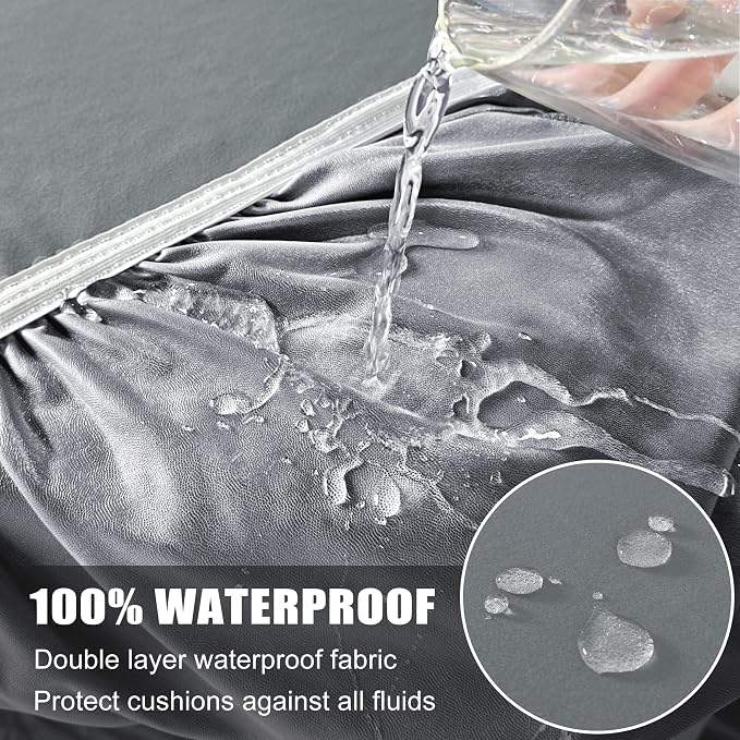Waterproof Patio Couch Cushion Covers Sofa Seat Cover, Stretch Sofa Cushion Slipcovers for Sectional Sofa, Outdoor Furniture Protector for Kids Pets, Washable(Large, Light Grey)