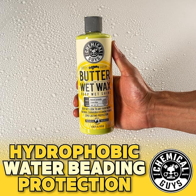 Chemical Guys, Butter Wet Wax, Deep Wet Shine Liquid Car Wax, Banana, 16 oz | Spreadable liquid wax adds a deep wet gloss on any paint color, wipes on and off easily, sweet banana scent