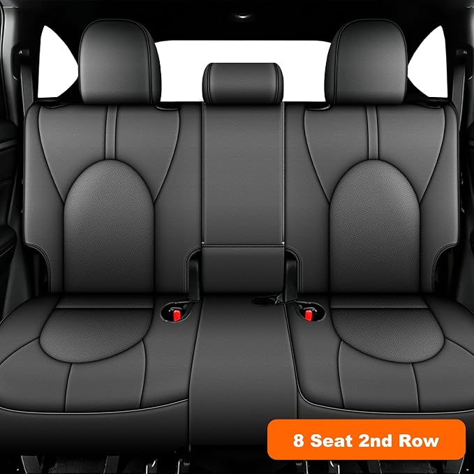 AOMSAZTO Seat Covers for Toyota Highlander 2020-2026 Full Set 3 Row 8 Seats | Custom Fit for Highlander W/Second Row 40/60 Split, Full Coverage Faux Leather Car Seat Protector Compatible Airbag Deep Gray