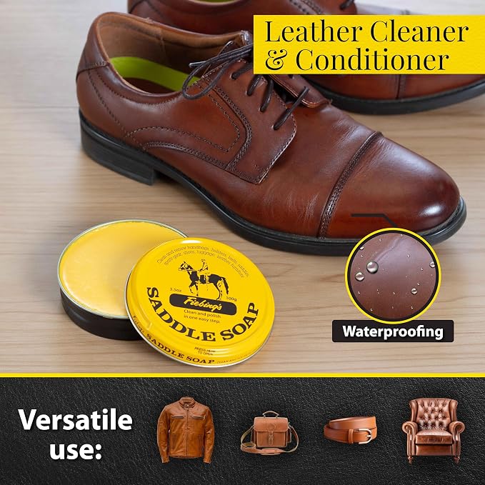 Fiebing's Yellow Saddle Soap for Leather (3.5 oz Tin) - Leather Cleaner & Conditioner to Soften, Protect & Restore Leathercraft - Leather Soap for Car Seat, Couch, Shoe, Purse, Boot, Bag, & Saddles