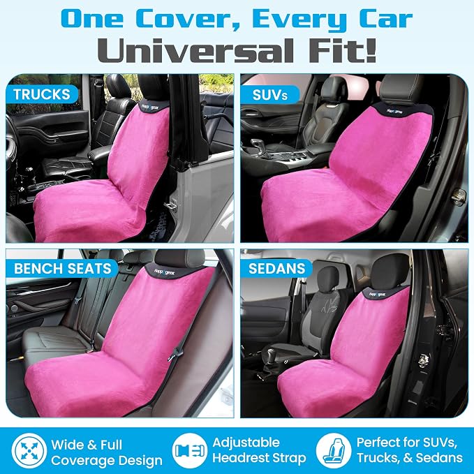 HAPPEGEAR Happeseat Waterproof Car Seat Cover & Protector, Pink | Universal Fit, Car Seat Towel Cover, Non-Slip Backing, Machine Washable, Fits Front & Back, Easy Install & Storage