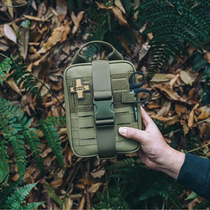 RHINO RESCUE Survival First Aid Kit for Hiking, Backpacking | Portable Size, IFAK Molle Pouch, Essential Outdoor Gear, 100+ First Aid Supplies, 20+ Survival Essentials, HSA/FSA Approved