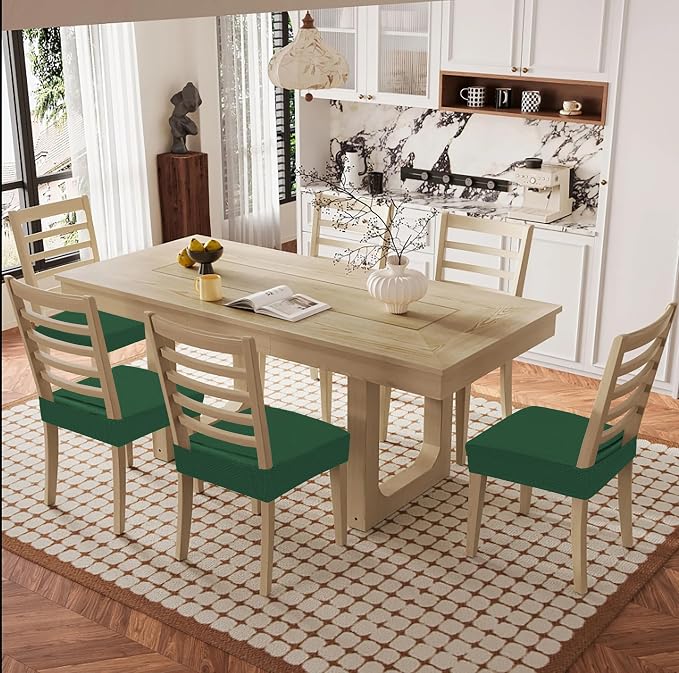 Smiry Waterproof Seat Covers for Dining Room Chairs Set of 2, Stretch Jacquard Removable Washable Chair Seat Slipcovers Protector, No Rear Covers, Emerald Green
