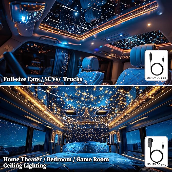 Dual-Color Starlight Headliner Kit - 1300pcs 0.03in 13.5ft Fiber Optic Star Lights for Car with 32W RGBW, Shooting Meteor & Music Sync, APP/Remote Control for Car Roof/Bedroom Ceiling