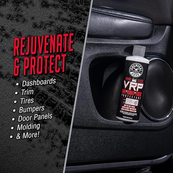 Chemical Guys, VRP Vinyl, Rubber & Plastic Dressing, Dry to Touch, 16 oz | Satin shine on tires, trim, dashboards and weatherstripping, non-greasy and dry to the touch, indoors or out
