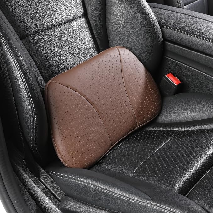Genuine Leather Lumbar Support Pillow,Back Pain Relief Cushion,fits Tightly Around Waist,Real Cowhide,Memory Foam,fit Car Drive,Office Chair,Rest seat,Improve Posture,Portable,15.5''Lx 8.7''H