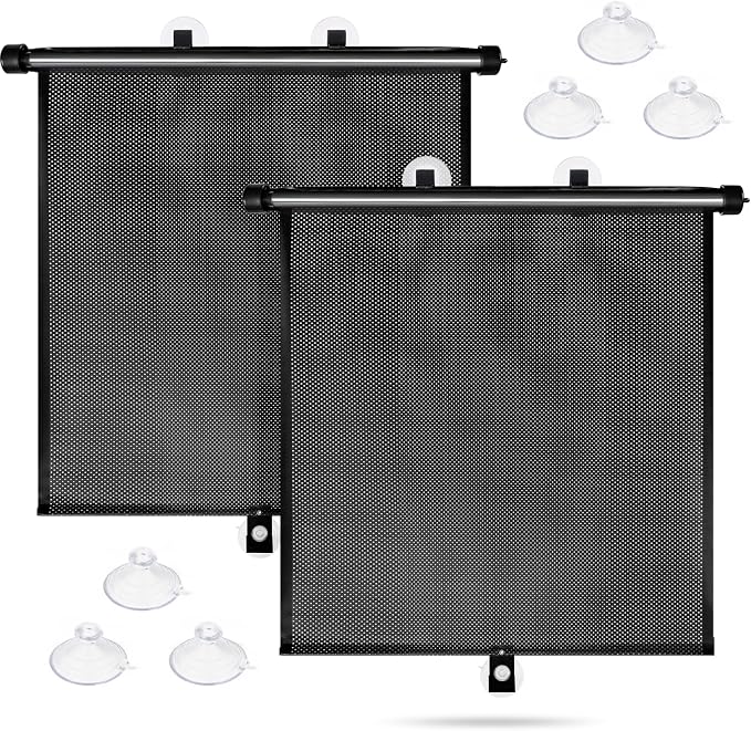 Sfee Car Window Shades for Baby-2 Pack Retractable Side Window Car Sun Shade Blocks UV Rays & Heat for Sun Protection Roller Sunshade Visor Window Shade for Kids,Passengers,Pets (20''x22'')