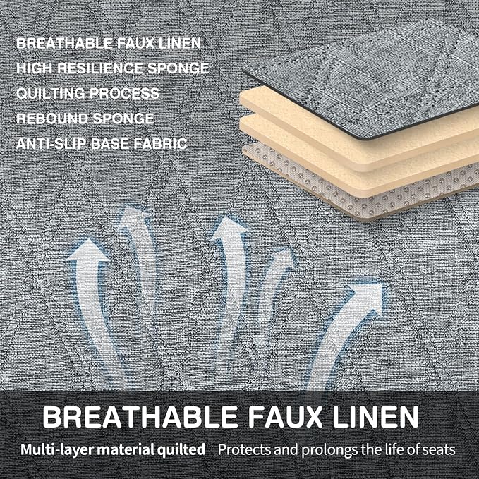 Leader Accessories Faux Linen Rear Bench Seat Cover, Size M, Grey | Breathable Back Seat Protector With Non-Slip Bottom, Diamond Stitched Bench Seat Cushion for Vehicles Cars Van SUV Truck