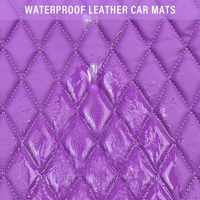 CAR PASS Bling Leather Car Mats Shining Diamond Floor Mats Crystal Rhinestone Sparkly Glitter Carpet Anti-Slip Waterproof Pad Universal Fit for Automotive SUV, Sedan, Van, 5pcs Girl Women, Purple