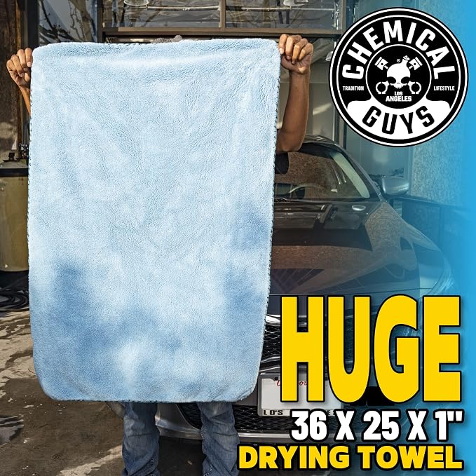 Chemical Guys, Woolly Mammoth Large Drying Towel, Blue, 36 x 25 in, 2 Pack | Ultra-plush oversized towel soaks up water fast to dry the whole vehicle, soft and scratch-free, two pack