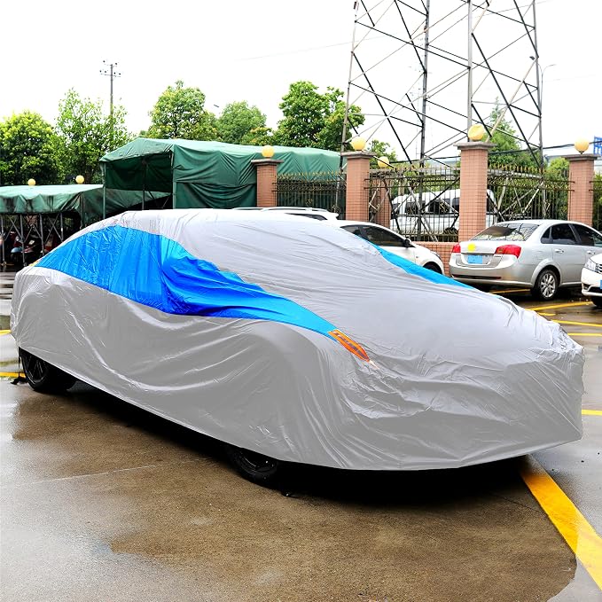 MORNYRAY Waterproof Car Cover All Weather Snowproof UV Protection Windproof Outdoor Full car Cover, Universal Fit for Sedan (Silvery, A2-Fit Sedan Length(Up to 177 inch)