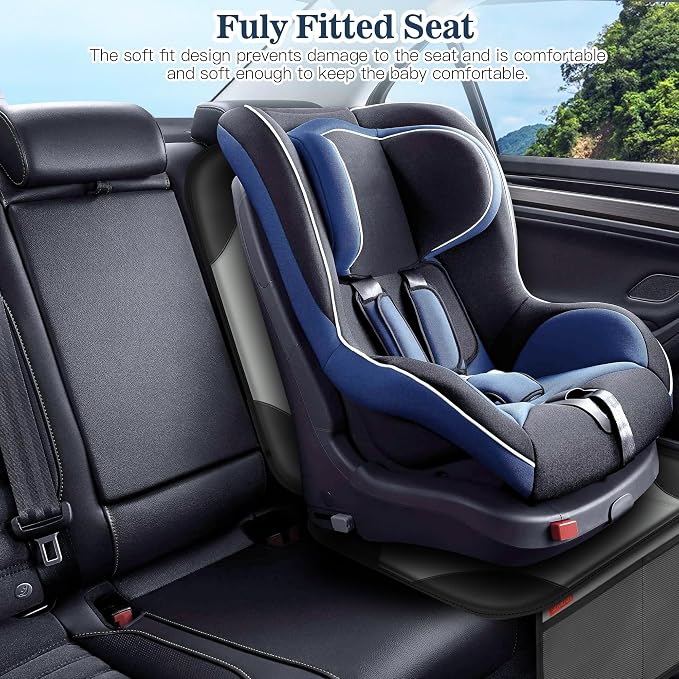 Sinvitron Car Seat Protector for Child Car Seat - Waterproof Non-Slip Leather Mat with 2 Mesh Pockets, Universal Seat Cover for Baby, Pets & Vehicles(2-Pack, Grey)
