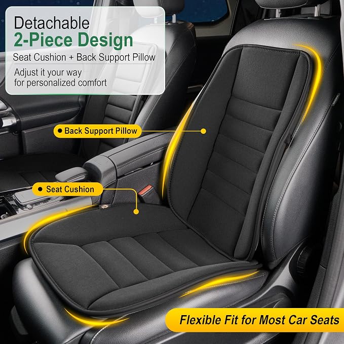kingphenix 5-Piece Car Seat Cushion Set with Back Support | Full Back Support Pillow and Seat Cushion for Long Driving, Road Trips, Truck, Van, SUV, Black