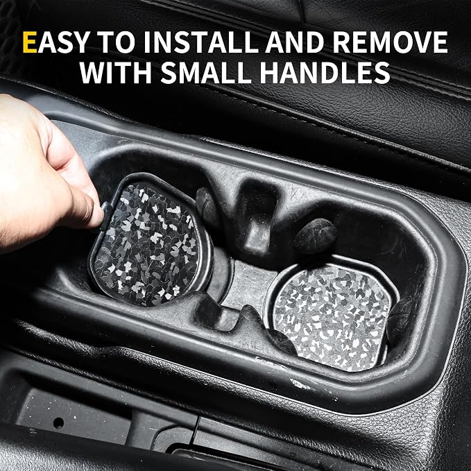 Cup Holder Inserts Coaster Compatible with Jeep Wrangler JL 4XE Gladiator JT 2018-2026 Accessories, Center Console Cupholder Pad, Non-Slip Drink Liner, Original Design, TPE, 2-Pcs Front Only