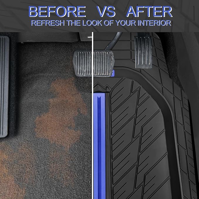 CAR PASS Tire Tread DeepDish Rubber Floor Mats for car Heavy Duty car mats All Weather, Universal XL~M Trim to Fit for Truck SUV Vehicle Automotive, Waterproof car mats 3 Piece(Blue Black)