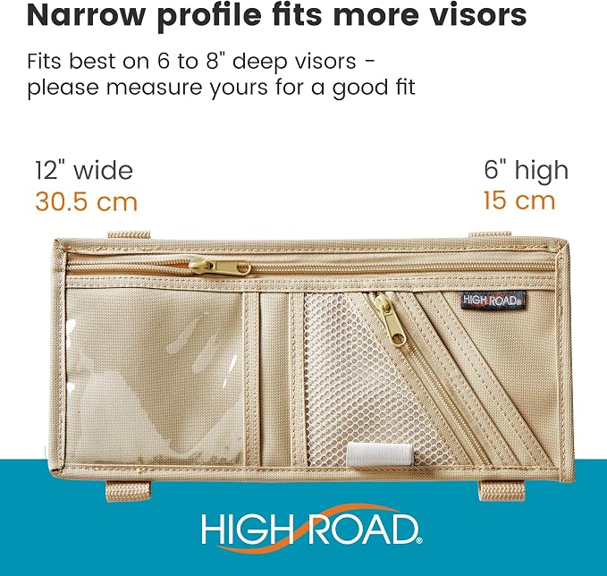 High Road Car Visor Organizer and Sun Visor Document Holder with Pockets | Slim Car Visor Organizer with Pockets Holds Registration and Insurance Cars, Pens and Papers Within Easy Reach