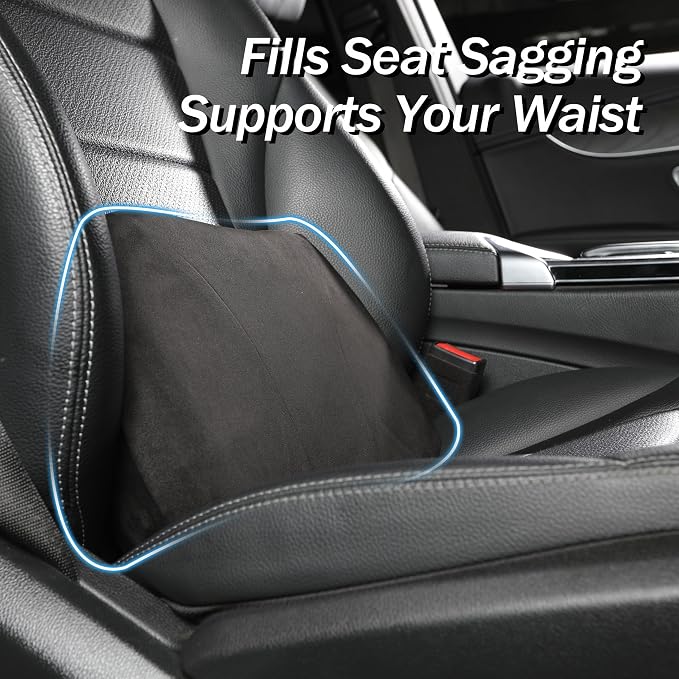 Lumbar Support Pillow,Back Pain Relief Cushion,fits tightly around the waist,Memory Foam,Skin-friendly Suede Fabric,fit Car Drive,Office chair,Rest seat,Improve Posture,Portable,15.5''Lx 8.7''H