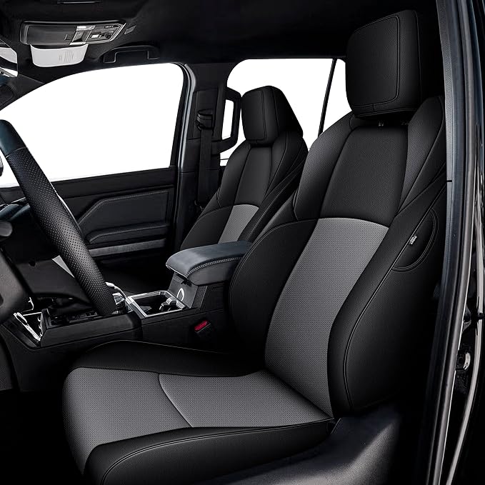AOMSAZTO Custom Fit Seat Covers for Toyota 4Runner 2025 2026 | Full Set Faux Leather Car Seats Cover for 4Runner Accessories Black&Gray(5 Seats Model Only)