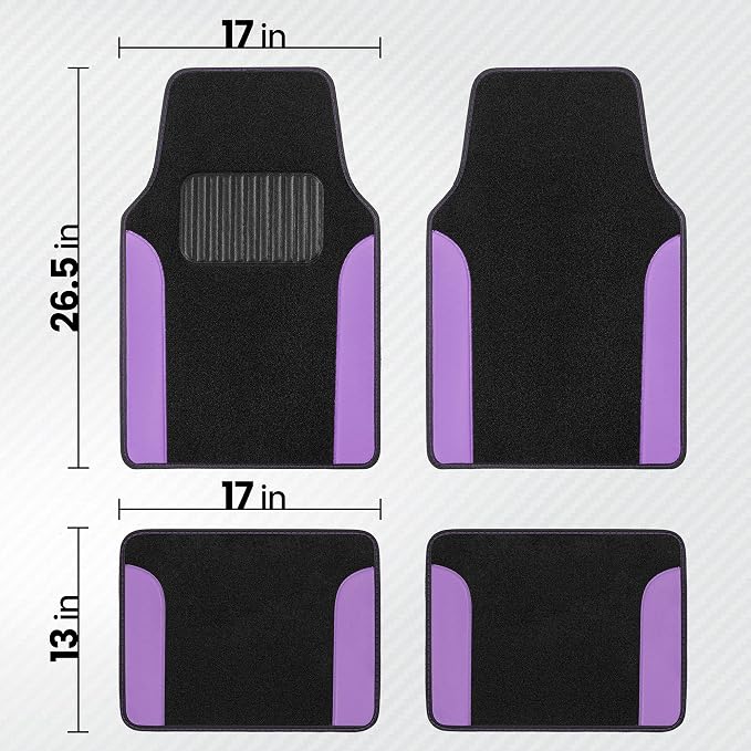 BDK Carpet Floor Mats for Cars, Two-Tone Carpet Car Mat with Faux Leather Accents, Automotive Floor Mat Sets with Built-in Heel Pad, Stylish Interior Car Accessories Purple