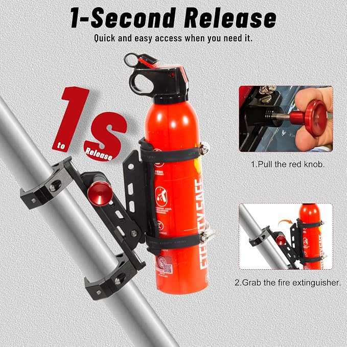 UTV Fire Extinguisher Mount Kit- Quick Release Roll Bar Fire Extinguisher Holder with Aluminum Bracket for Any Vehicle with 1.75"-2" Roll Bar, UTV Accessories Compatible with Polaris RZR/Can Am X3/SXS