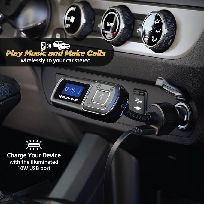 Scosche BTFM2A BTFREQ Universal Bluetooth Hands-Free Car Kit with Digital FM Transmitter and 12-Watt USB Car Charger, Stream Smartphone Audio