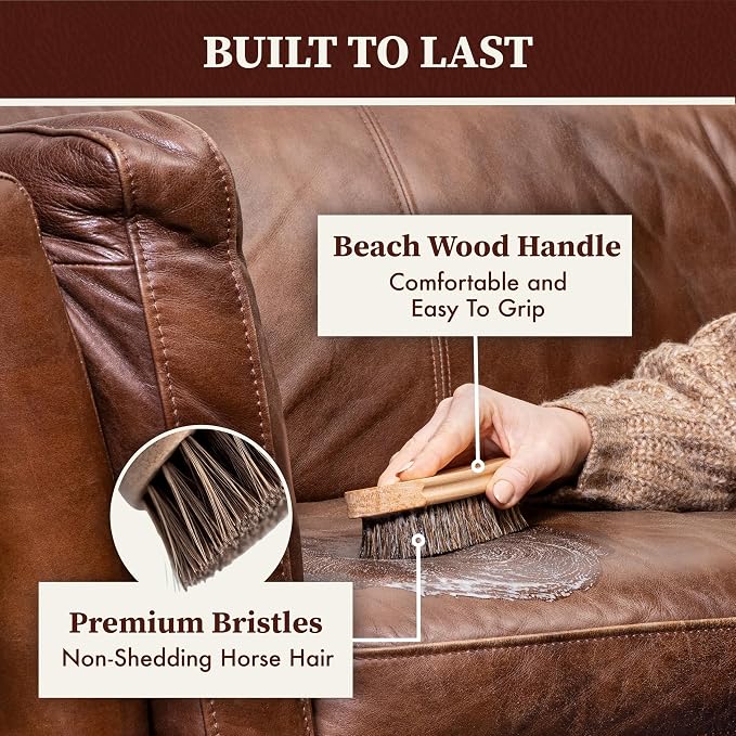 Lexol Horsehair Detailing Brush Set – Professional 3‑Piece Leather Cleaning & Care Kit for Bags, Shoes, Accessories, Upholstery & More – Soft, Scratch‑Free Natural Horsehair Brushes