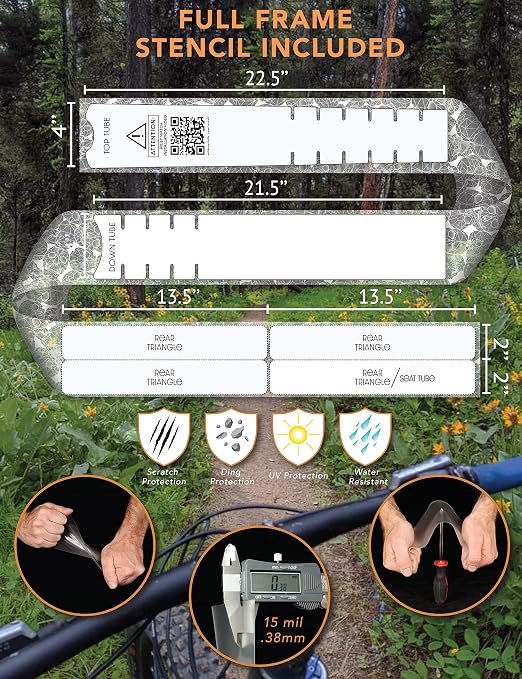 Bike Frame Protection Tape- High Impact Clear Vinyl Wrap Includes Tool (4”x72) Bicycle Frame Protector, Mountain Bike Frame Guard Chainstay Protector (Skulls)
