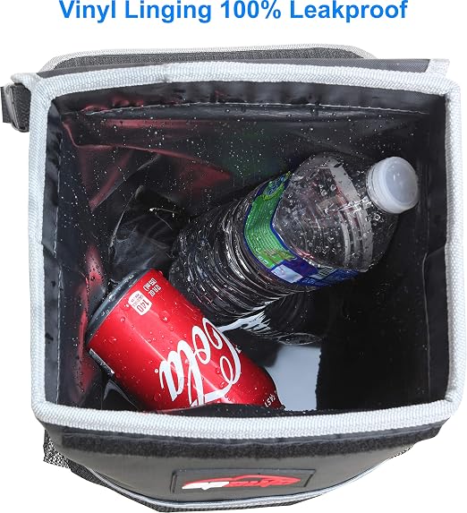 EPAuto Waterproof Car Trash Can with Lid and Pockets, 2.5 Gal, Black | Leakproof, Collapsible Multipurpose Car Bin with 3 Side Storage Pockets, Adjustable Straps