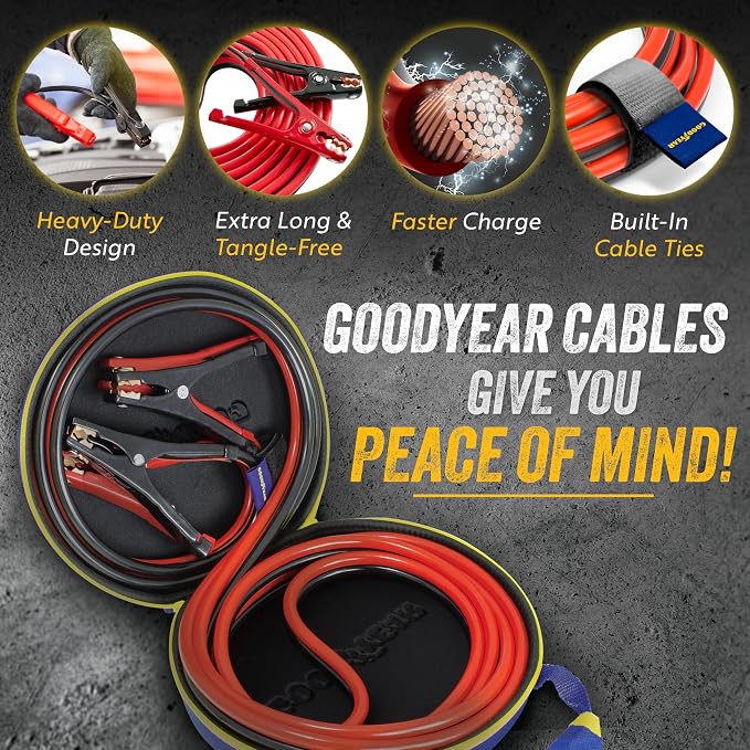 GOODYEAR Heavy Duty Jumper Cables for Car Battery - 2 Gauge Thick Wire, Extra Long 20 ft Booster Cables with Carrying Case for Cars, Trucks, SUVs, Emergency Roadside Kit Car Accessories