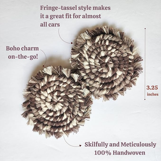 Cotton Car Coasters 2pc Car Cup Coasters Cute car Accessories for Women car Coaster for Cup Holders (Mocha Swirl)