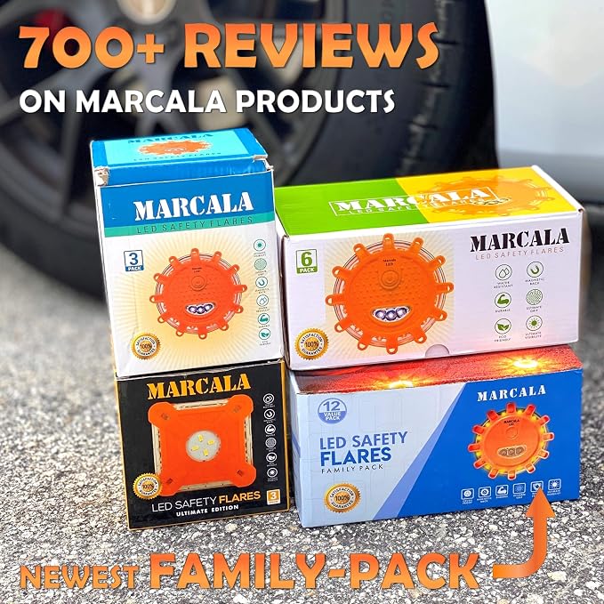 Marcala 12-Pack LED Flare kit + Square 3-Pack Road Flare Kit