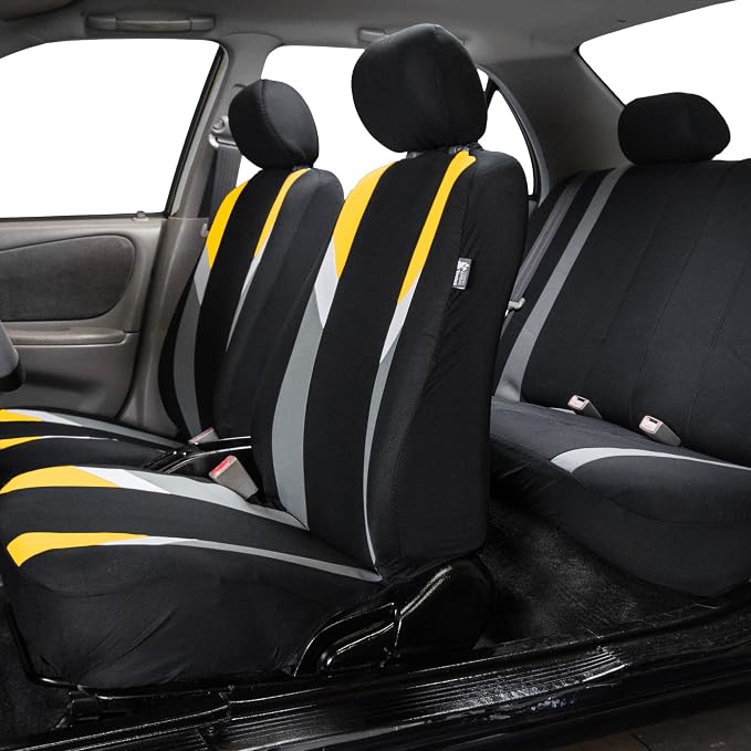 FH Group Premium Modernistic Flat Cloth Car Seat Covers – Universal Fit, Washable Seat Covers for SUV Sedan Van, Yellow, Full Set