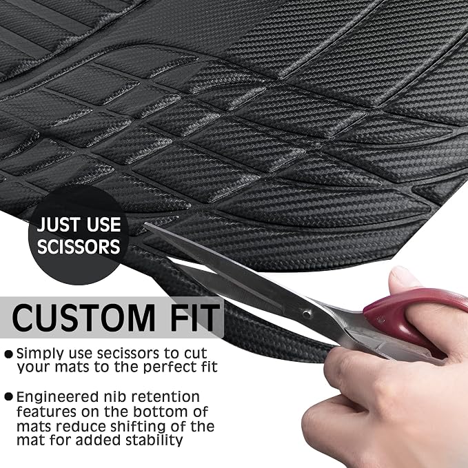 CAR PASS Carbon Fiber Leather Car Floor Mats -3D Waterproof All Weather, Universal Trim to Fit & Anti-Slip Burr Bottom Safety & Light Easy Clean Install for SUV Truck Auto Sedan Van(Black)