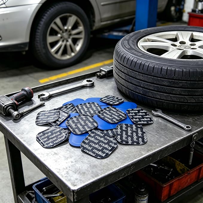 Radial Tire Patch, 2.24" x 2.24" (57x57mm) 36 pcs, Extra Large Heavy Duty Round Patches, Repair Kit for Truck, Car, Tractor Inner Tires, Black with Blue Poly Backing