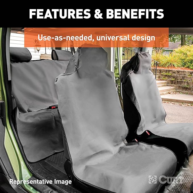 CURT 18500 Seat Defender 58-Inch x 23-Inch Grey Waterproof Universal Bucket Car Seat Cover Protector