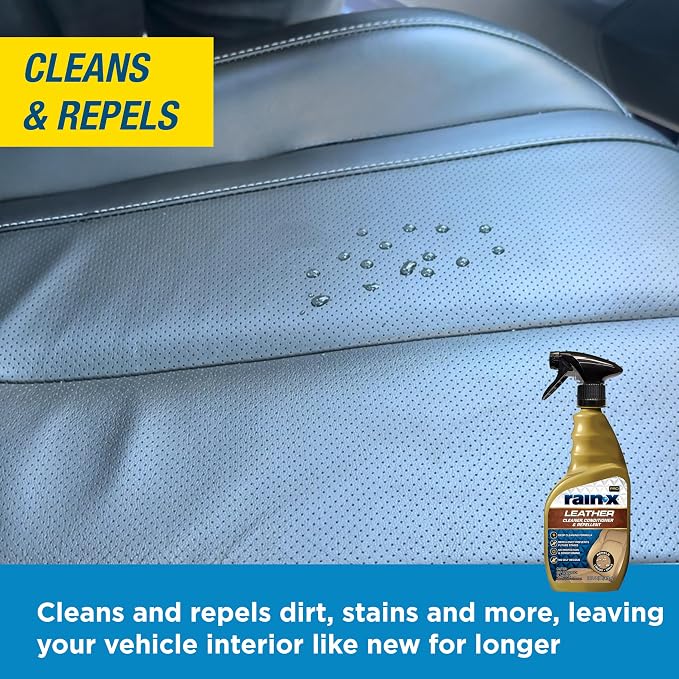 Rain-X 620236SRP Leather Cleaner Conditioner & Repellent for Car Interiors, Cleans + Repels while Moisturizing, Restores Leather to Natural, Fresh Scent without Residue 16 Fl Oz.