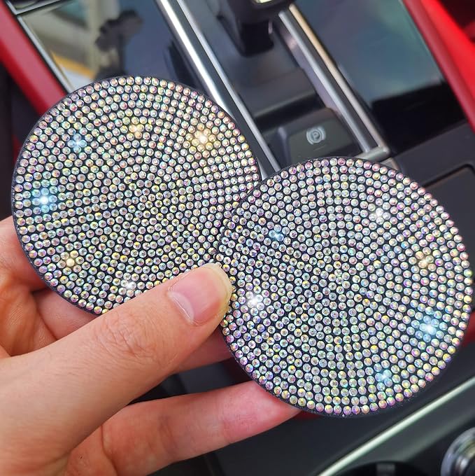 NBTEPEM 4pcs Bling Car Cup Holder Coaster, 2.75 inch Anti-Slip Shockproof Universal Fashion Car Coasters Insert Bling Crystal Rhinestone Automotive Interior Accessories for Women (4 pcs, Multicolor)