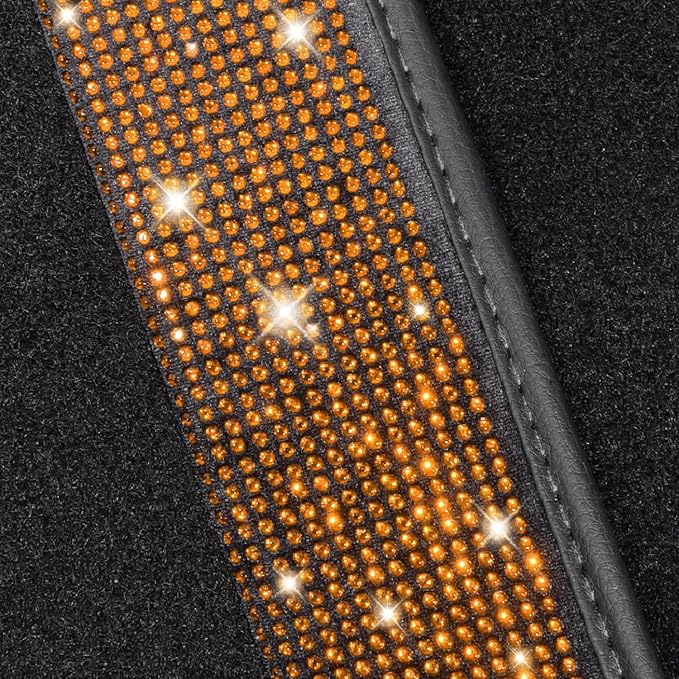 NBTEPEM Bling Car Floor Mats Full Set, Universal Fit Most Cars,SUV, Trucks, 4 pcs Sparkle Glitter Diamond Carpet for Women Girls with Anti-Slip Pad (Orange Diamond)