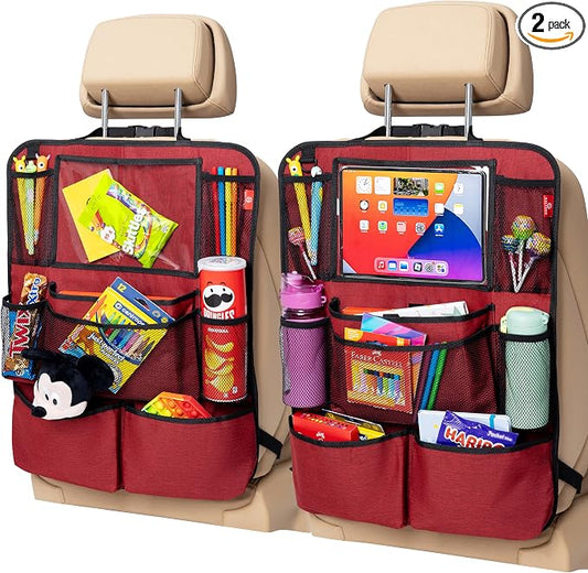 Helteko Backseat Car Organizer, Kick Mats Back Seat Protector with Touch Screen Tablet Holder, Back Seat Organizer for Kids with 9 Storage Pockets, Travel Accessories (2 Pack, Venetian Red)