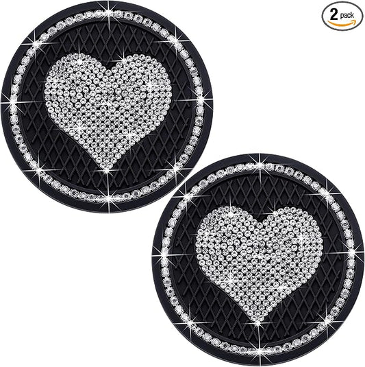 2-Pack Silicone Car Cup Holder Coasters – 2.75 Inch Non-Slip Insert, Universal Shock-Proof Holder Liner for Auto Interior (Black & White Diamond)