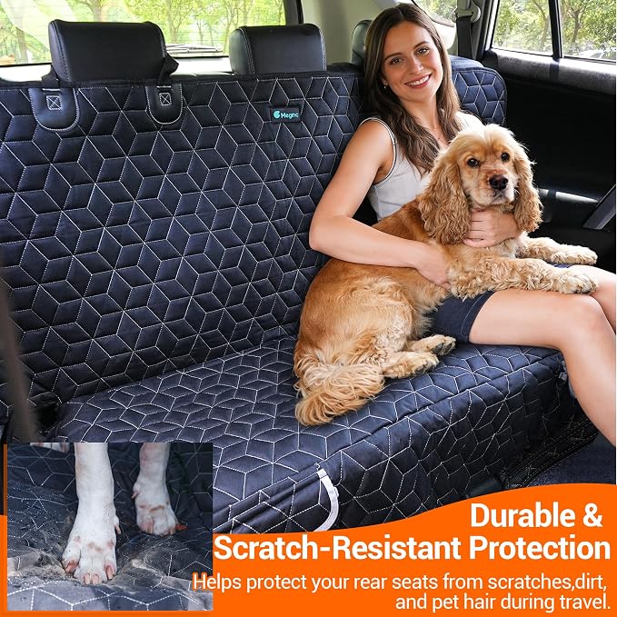 Meginc Dog Car Seat Cover for Back Seat, Waterproof Non-Slip Bench Protector for Dogs, Durable 600D Scratch Proof Seat Cover for Hair, Mud & Scratches, Travel and Daily Use in Cars Small SUVs