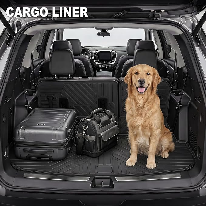 KARPAL Floor Mats for 2024 2025 2026 Chevy Traverse & GMC Acadia & 2025 2026 Buick Enclave 7 Seats Captain Chairs, All-Weather TPE Custom Fit Floor Liners Car Accessories