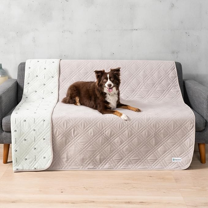 PetAmi Waterproof Couch Cover for Dogs, Non-Slip Leakproof Sofa Furniture Protector for Pet Cat, Machine Washable Bed Blanket for Car Seat, 68x82 Beige