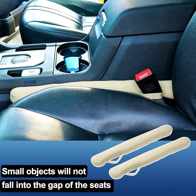 2PC Car Seat Gap Filler, Universal Fit for Car SUV Truck, Full Coverage Between Seat and Center Console, Prevent Small Items from Dropping Beige Thickened