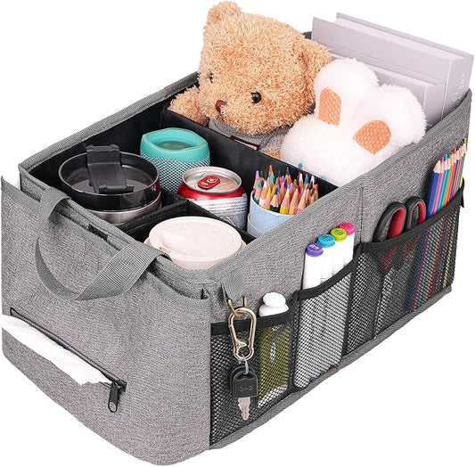 HEYSKAY Backseat Car Organizer Car Caddy Passenger Seat Organizer for Kids | Collapsible Small Car Storage, Console Front Seat Car Organizer for Truck, SUV and Minivan, Adjustable Compartment Space