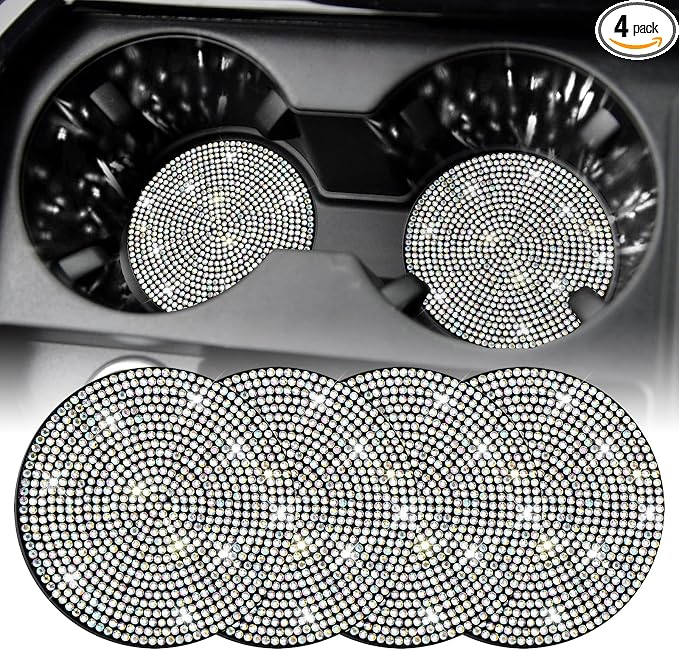 SINGARO Bling Cup Holder Coasters for Car, 4PCS Universal Non-Slip Cup Holder, Embedded Decorative Coasters, Shiny Crystal Car Interior Accessories Gifts for Women (AB-Color)
