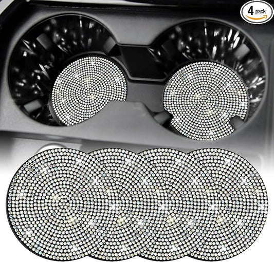 SINGARO Bling Cup Holder Coasters for Car, 4PCS Universal Non-Slip Cup Holder, Embedded Decorative Coasters, Shiny Crystal Car Interior Accessories Gifts for Women (AB-Color)