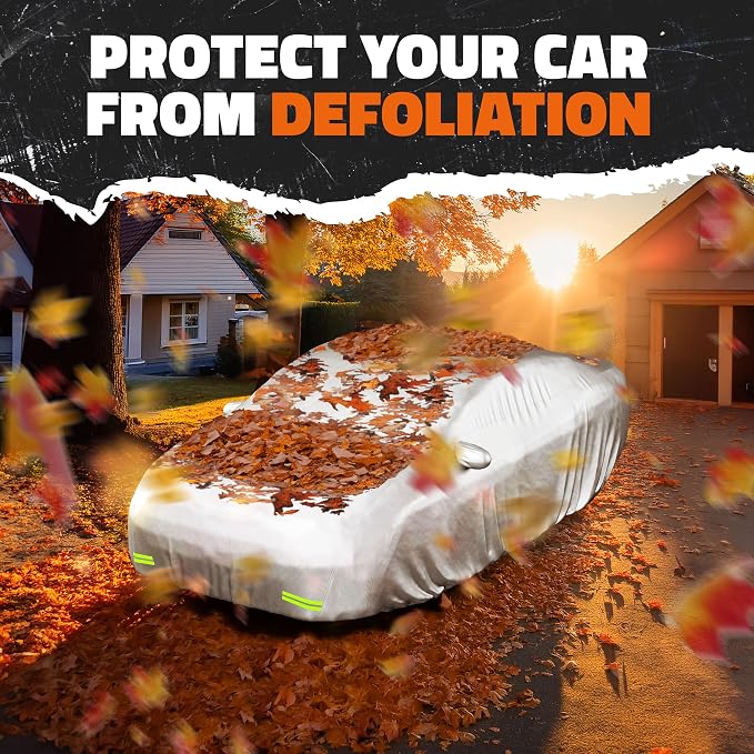 Mockins 185"x70"x60" Small Sedan Car Cover for Snow Frost UV & Light Rain | All Weather 190T Polyester Outdoor & Indoor Car Covers for Automobiles | Water-Resistant Full Exterior Covers with Strap