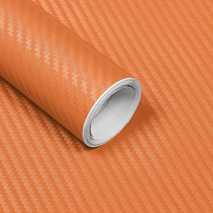 Lypumso 3D Orange Carbon Fiber Vinyl Wraps, Self-Adhesive Decorative Bubble Free Stickers for Cars Moto DIY, Automotive Interior and Exterior Films 1ft x 10ft