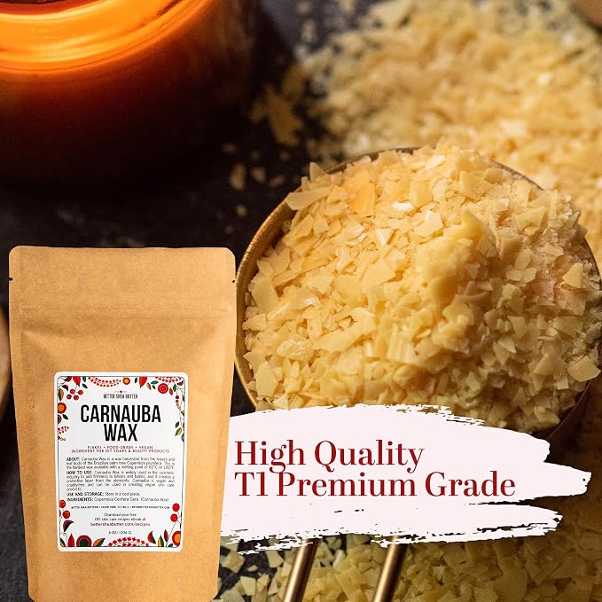 Carnauba Wax Flakes for DIY Balms, Candles & Skincare | Natural Vegan Wax, Ingredient for Lip Balm, Salves & Leather and Wood Finishing | 100% Pure | 8 oz Pouch
